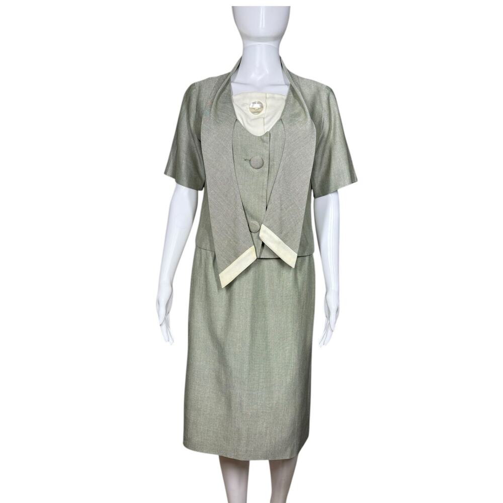 Vintage Quality Hill Originals Green Grey 2 Piece Skirt Set XS